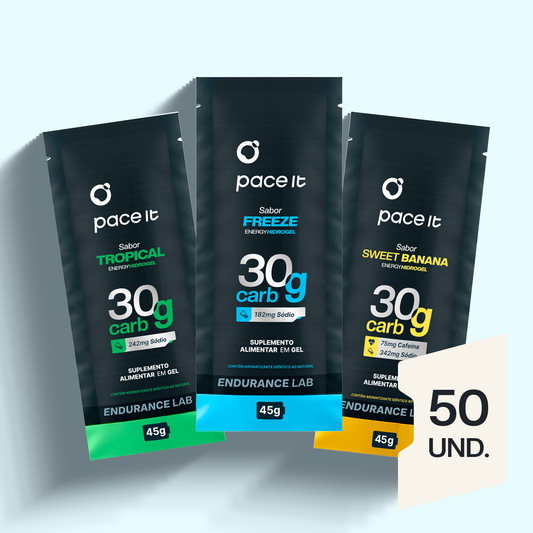 3 géis de carboidrato pace it freeze banana tropical frontal fundo azul 50 unidades