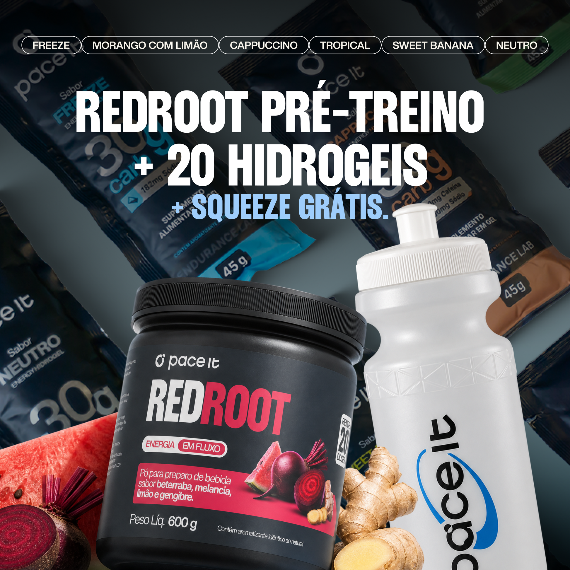 Kit REDROOT 465mg Nitrato + 20 hidrogeis + Squeeze (brinde)